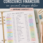 Une femme examinant un tableau de suivi financier avec des notes et des calculatrices.