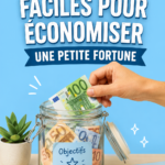 Une femme souriante tient un caddie rempli de produits en promotion, symbolisant les astuces pour économiser au quotidien.
