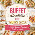 Buffet dînatoire avec différents assortiments d'apéritifs préparés à moins de 20€