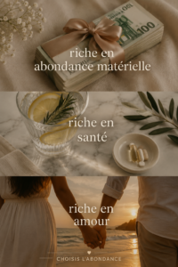 Un magnifique collage représentant l'abondance en richesse, santé et amour.