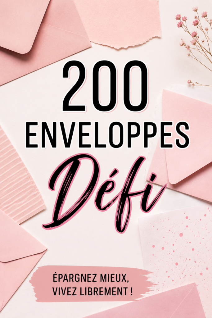 Concept du défi des 200 enveloppes avec des enveloppes colorées et une boîte de peinture pour égayer l'épargne.