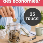 Une femme souriante feuilletant des magazines avec des listes de dépenses
