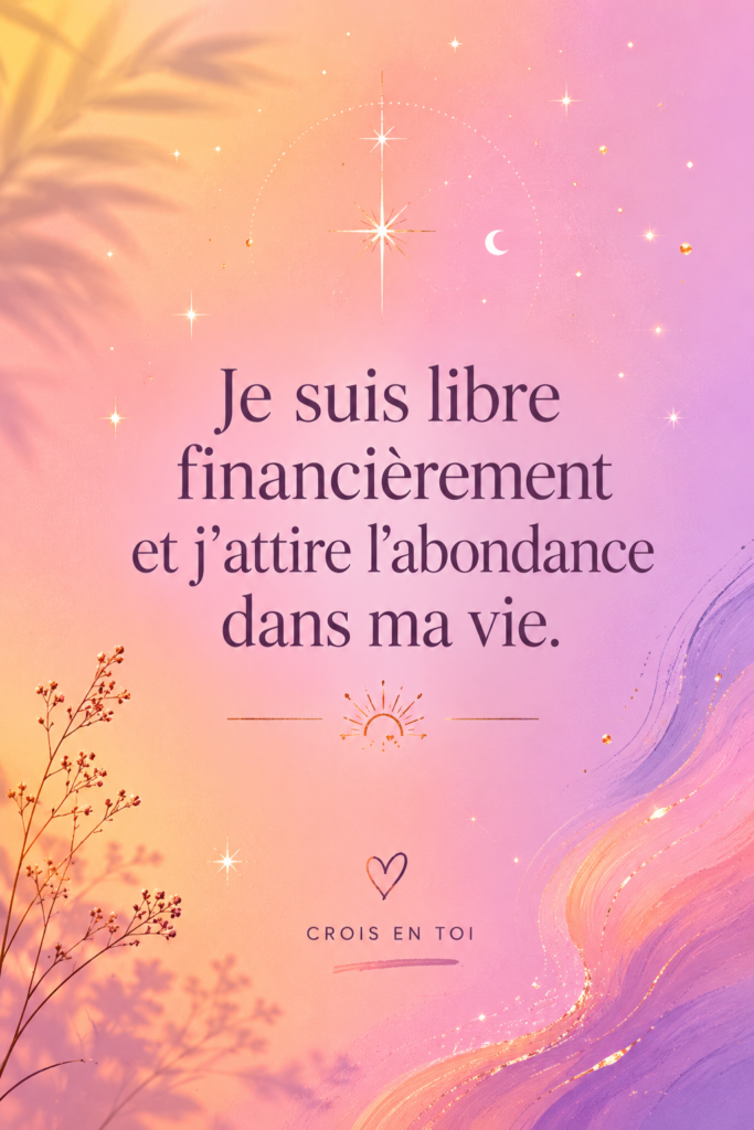 Un téléphone affichant un fond d'écran d'affirmations positives sur l'argent