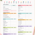 Modèle de budget ménager imprimable sur une table de travail avec des stylos