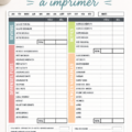 Image d'un modèle de budget mensuel à imprimer avec des sections pour revenus et dépenses.
