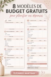 Modèle de budget imprimable sur une table avec des fournitures de bureau