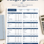 Modèles de budget gratuits sur un ordinateur avec une tasse de café