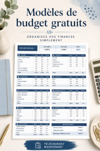 Modèles de budget gratuits sur un ordinateur avec une tasse de café