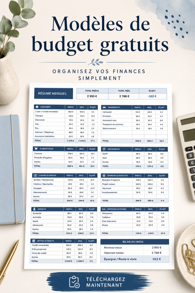 Modèles de budget gratuits sur un ordinateur avec une tasse de café