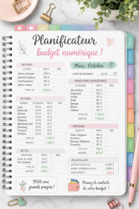 Femme utilisant un planner numérique pour organiser son budget