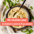 Une table dressée avec des plats colorés de recettes étudiantes à petit prix.