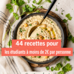 Une table dressée avec des plats colorés de recettes étudiantes à petit prix.