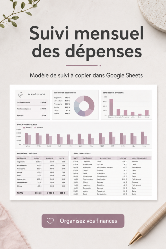 Modèle gratuit de suivi des dépenses mensuelles sur Google Sheets