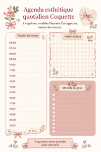 Agenda esthétique Coquette à imprimer avec motifs Cottagecore