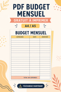 Modèle de budget mensuel à imprimer gratuit sur une table en bois