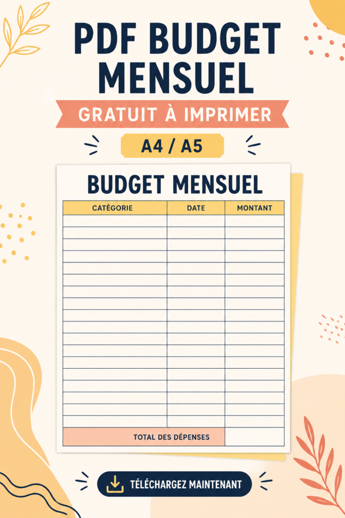 Modèle de budget mensuel à imprimer gratuit sur une table en bois