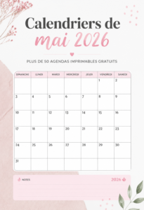 Calendrier imprimable de mai 2026, prêt à être utilisé pour l'organisation