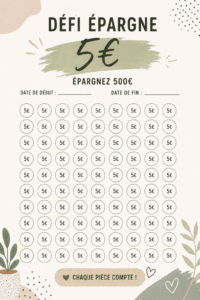 Image représentant un calendrier d'épargne à 5€