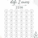 Femme souriante avec sa fiche budget défi 2 euros en main.