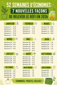Une femme souriante planifiant son défi d'économies pour 2026 sur un carnet