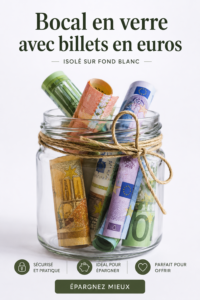 Bocaux en verre remplis de billets en euros sur un fond blanc, symbolisant l'épargne.