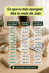 Femme prenant des notes sur des conseils d'épargne pour le mois de juin.