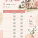 Illustration d'une femme gérant son budget avec des documents et un ordinateur, représentant la gestion financière