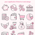 Icônes business roses pour design d'application fintech
