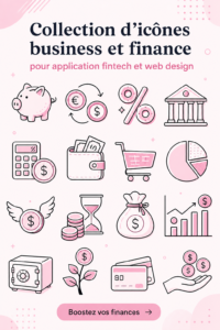 Icônes business roses pour design d'application fintech