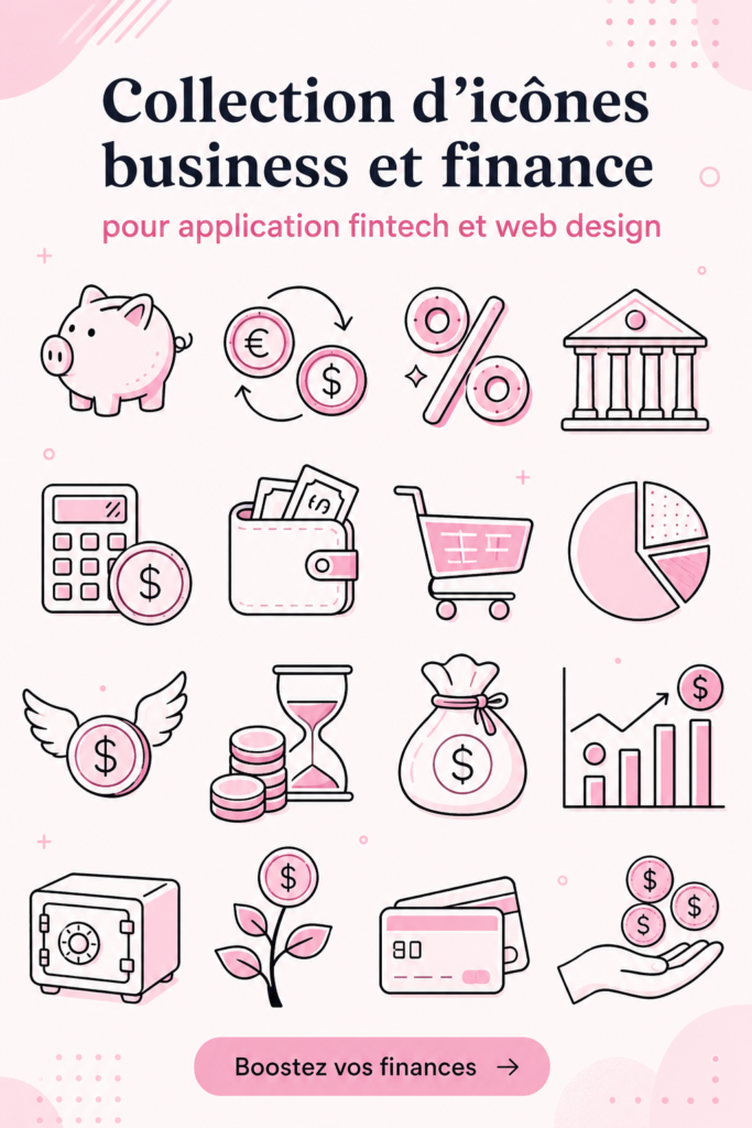 Icônes business roses pour design d'application fintech