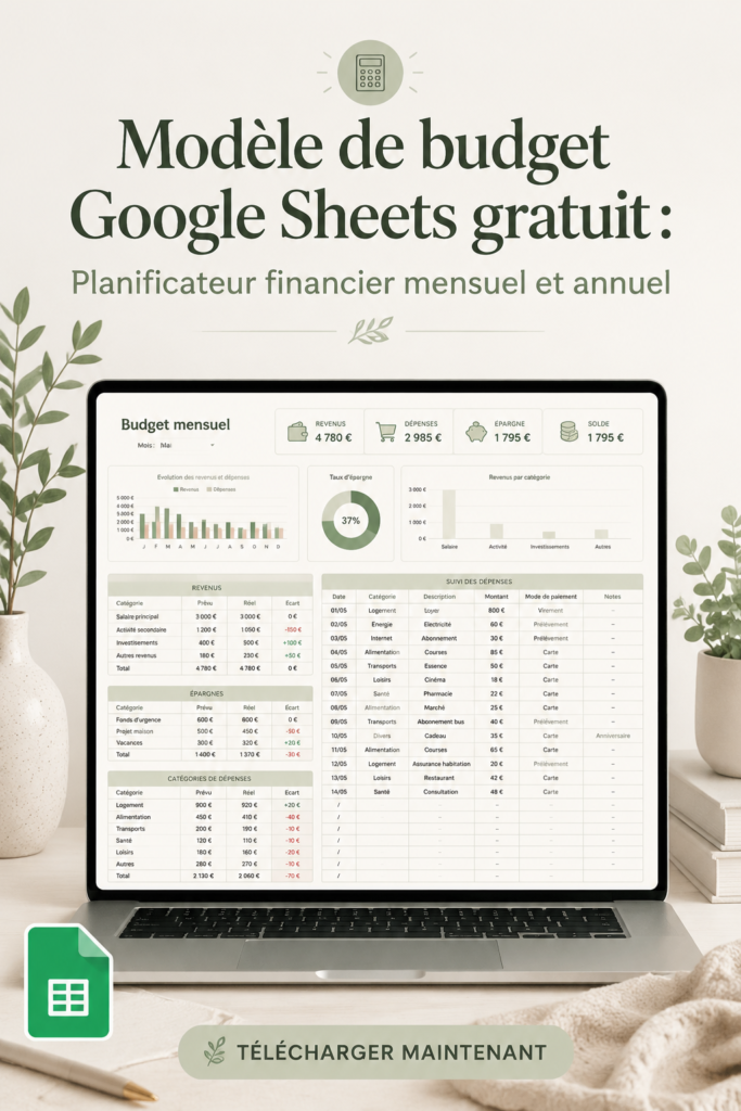Modèle budgétaire gratuit sur Google Sheets avec graphiques de dépenses