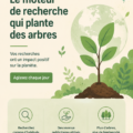Ecosia, le moteur de recherche qui plante des arbres, avec des visuels de nature verdoyante.