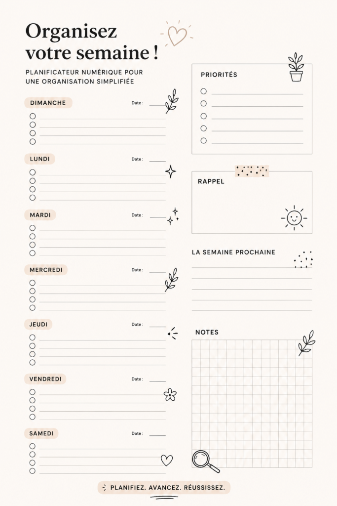 Un écran montrant un planner digital bien organisé avec des tâches planifiées.