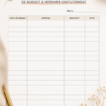 Planificateur de budget mensuel à imprimer avec des colonnes pour les dépenses et les revenus.