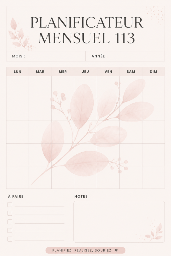Femme souriante utilisant un planner pour organiser son mois.
