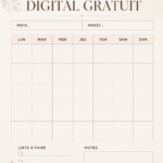 Planner numérique gratuit à imprimer sur un bureau chaleureux avec des accessoires de bureau