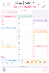 Modèle de planning hebdomadaire imprimable sur un bureau moderne