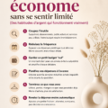 Une femme souriante montrant son budget personnel avec des éléments de décoration simples.