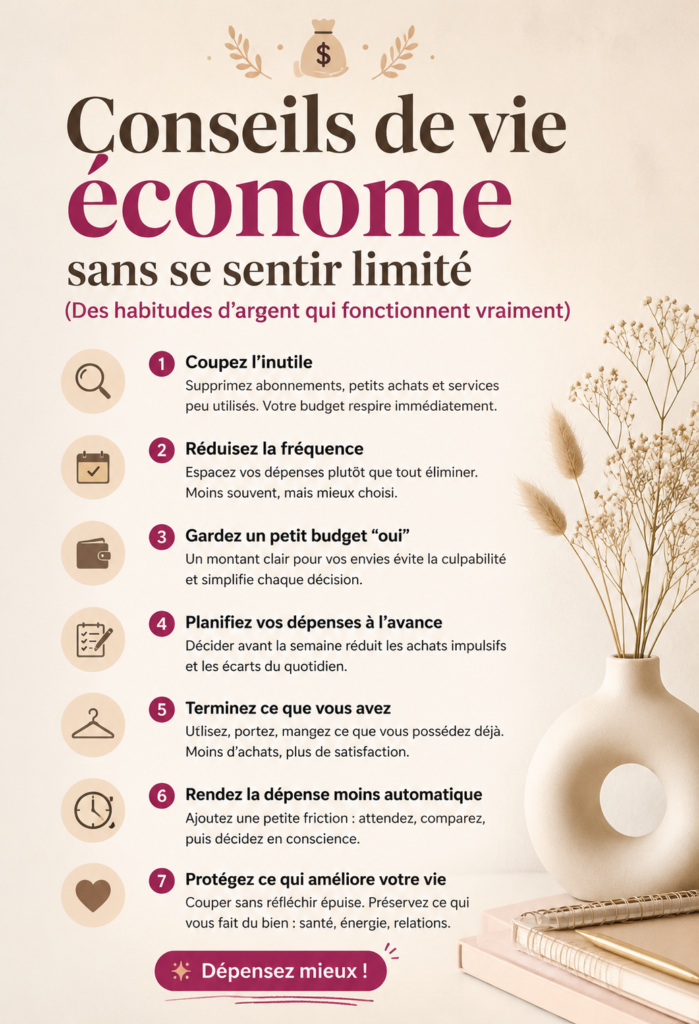 Une femme souriante montrant son budget personnel avec des éléments de décoration simples.