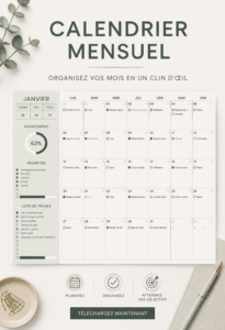 Capture d'écran d'un calendrier créé sur Google Sheets avec une mise en forme colorée.