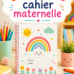 Couverture colorée et personnalisée d'un cahier de vie en maternelle.