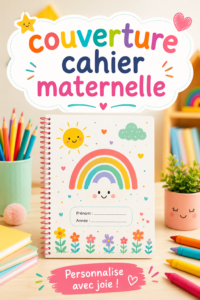 Couverture colorée et personnalisée d'un cahier de vie en maternelle.