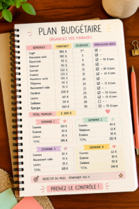 Un budget familial simplifié sur une table avec des notes