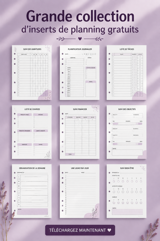 Collection d'inserts gratuits pour planners en PDF