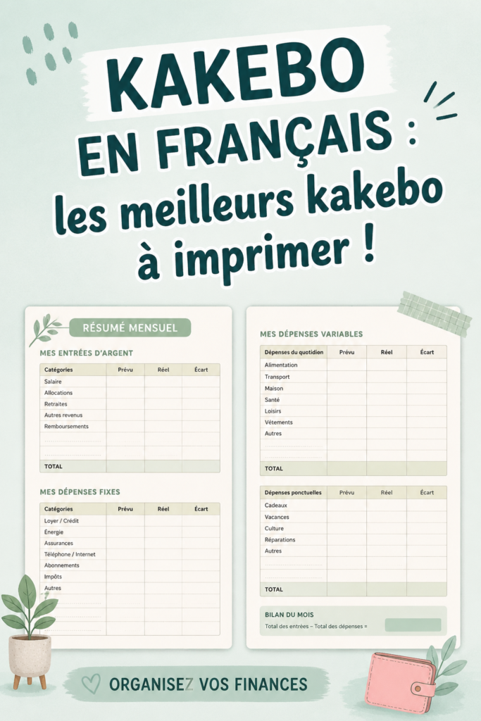 Modèle de kakebo à imprimer pour la gestion budgétaire.