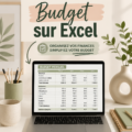 Modèle de budget Excel sur un écran d'ordinateur avec des graphiques colorés.