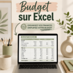 Modèle de budget Excel sur un écran d'ordinateur avec des graphiques colorés.