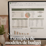 Modèle de budget mensuel sur une table avec des fournitures de bureau.