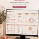 Modèle digital de planificateur de budget 2025 sur fond lumineux