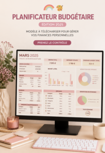 Modèle digital de planificateur de budget 2025 sur fond lumineux